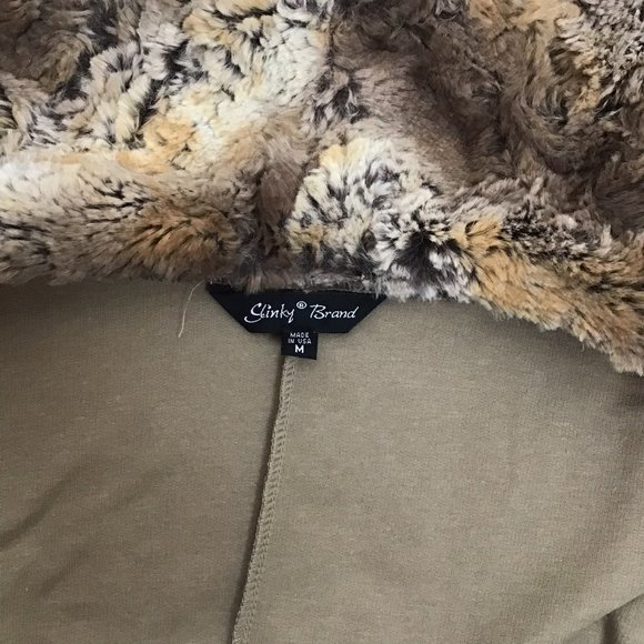Slinky Brand Neutral Tan Faux Fur Collar Jacket M - Picture 3 of 6